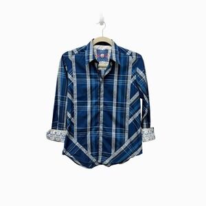 Robert Graham Mens‎ Button Down Shirt Plaid Checkered Embroidered Shirt Medium